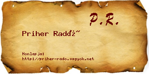 Priher Radó névjegykártya